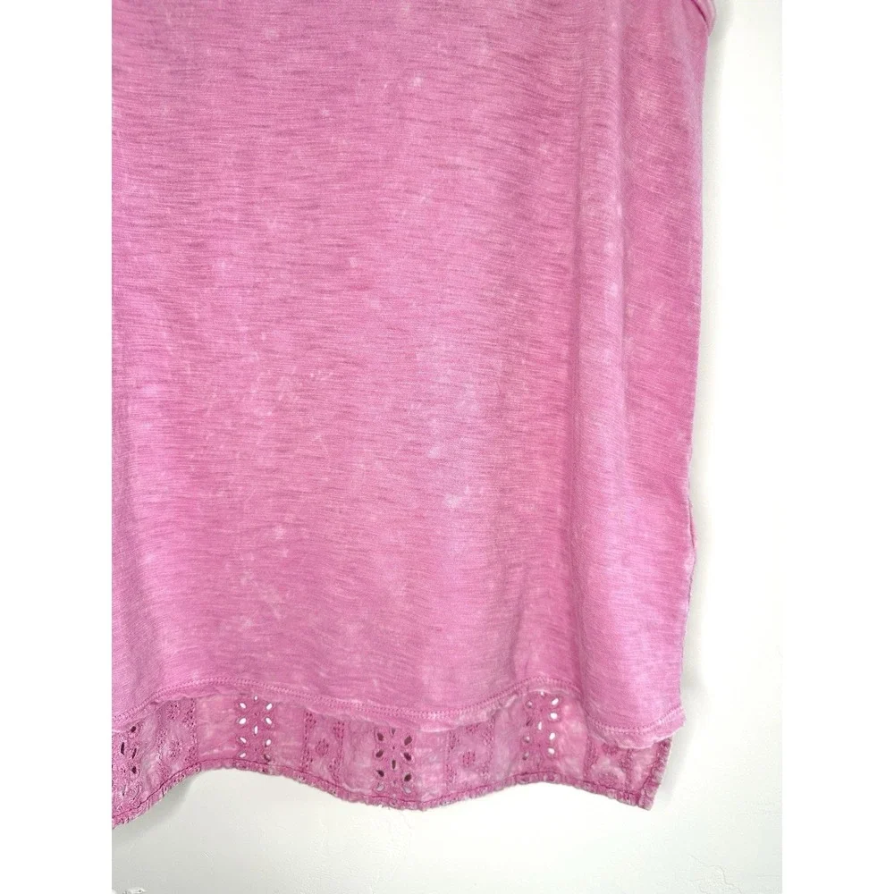 Eri + Ali Anthropologie Pink Eyelet Lace Back Tank Top Small Cotton V-Neck Boho - Picture 6 of 12